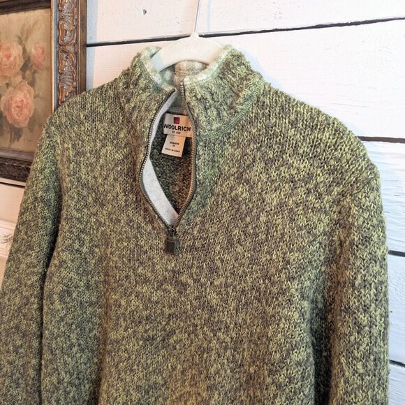 Woolrich 1/4 Zip Pullover Olive Green Fair Isles Sweater Women's Medium - Picture 2 of 5